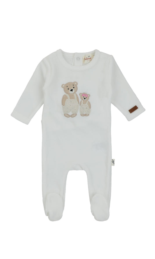 Bondoux Bear Applique Velour Footie