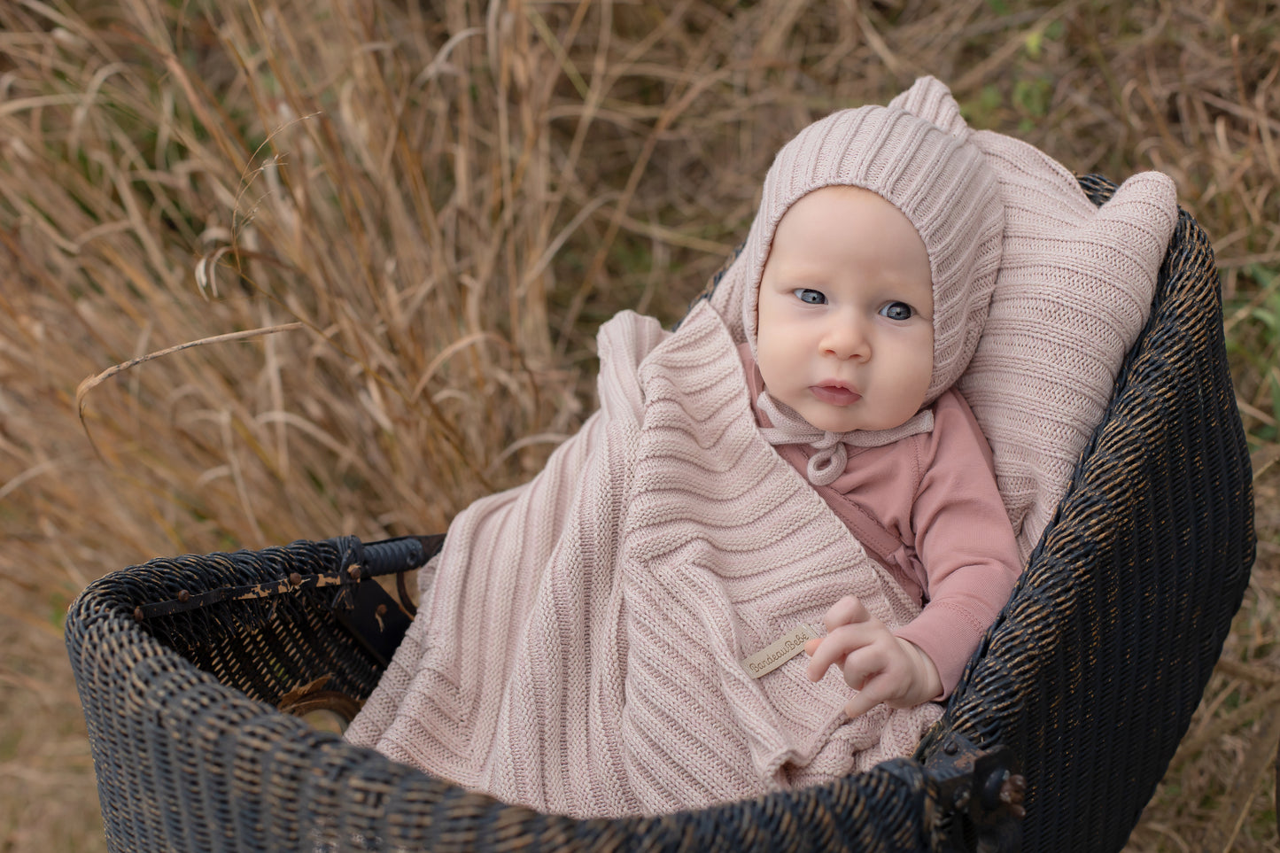 Bandeau Knit Blanket & Bonnet Set